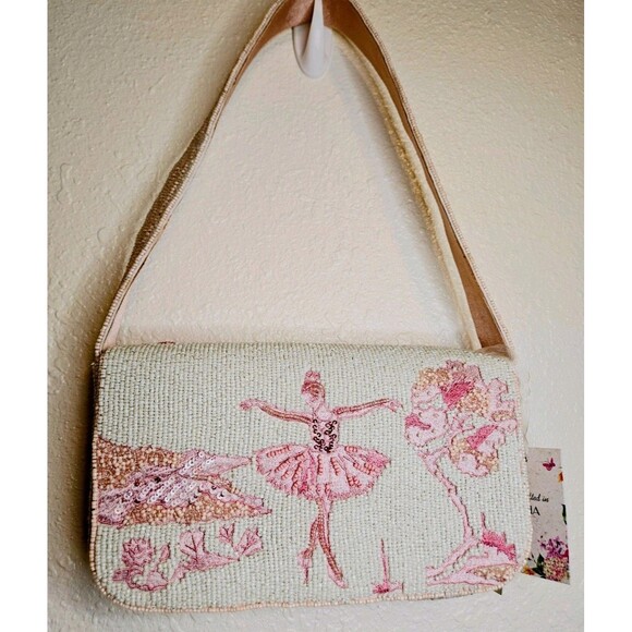 Handbags - NWT Pink Ballerina Swan Beaded Shoulder Bag